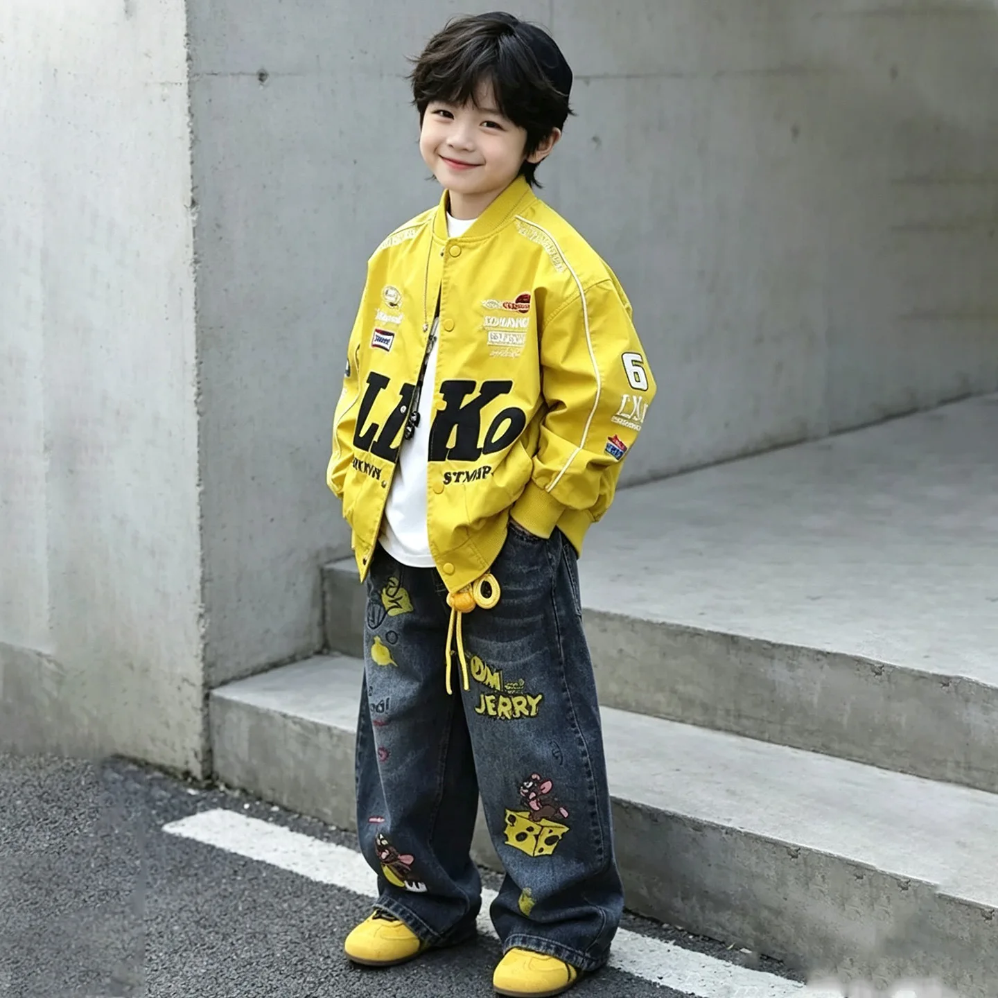 Big Boys Clothing Set Autumn Children Motorcycle Jacket + Printed Jeans 2PCS Suit Kids Super stylish Outdoor Outfit 2-11Years