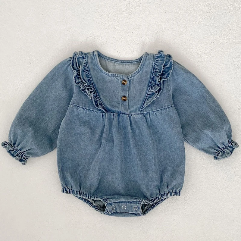 

Spring and Autumn New Baby Clothing, 0-3 Year Old Female Baby, Long Sleeve Lace Cowboy jumpsuit