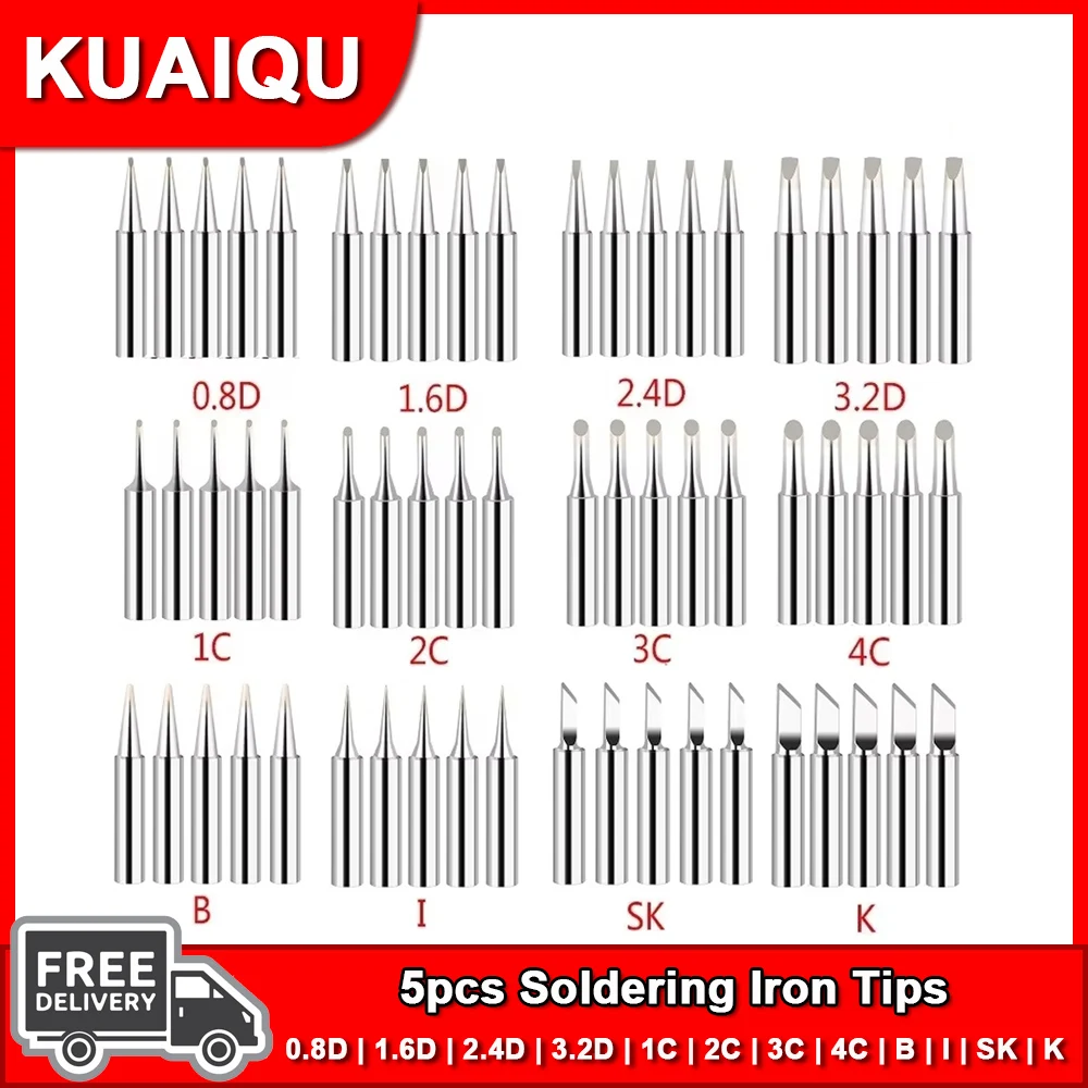 5pcs 900M-T Soldering Iron Tips 0.8D/1.6D/2.4D/3.2D1C/2C/3C/4C/B/I/SK/K/IS Lead-Free Welding Tips Head Alloy Soldering Tools