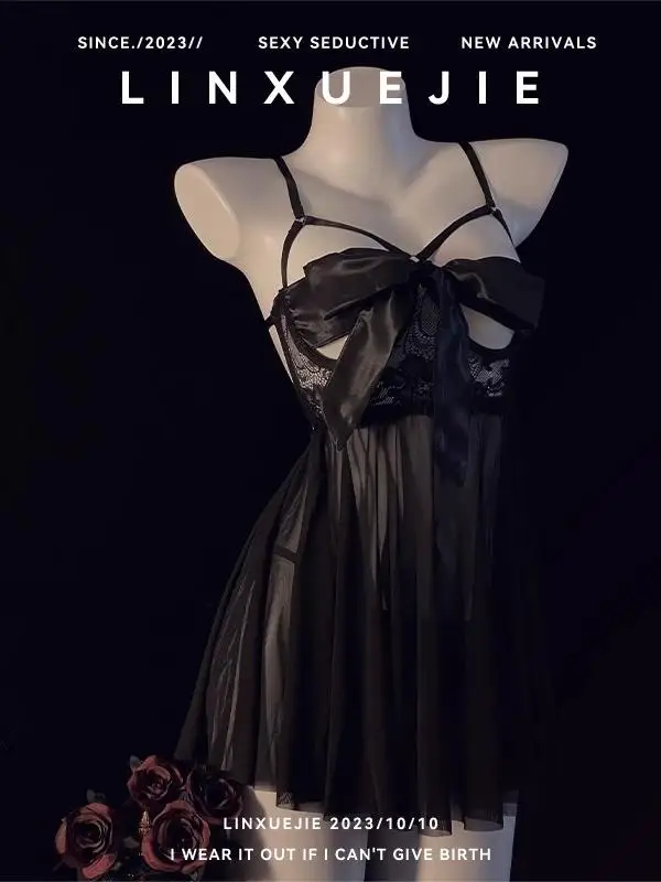 

Ele Knot ex Me See-tough Che Seductive Aosphere Women's Nightgown V-ne ort Sve Spwear