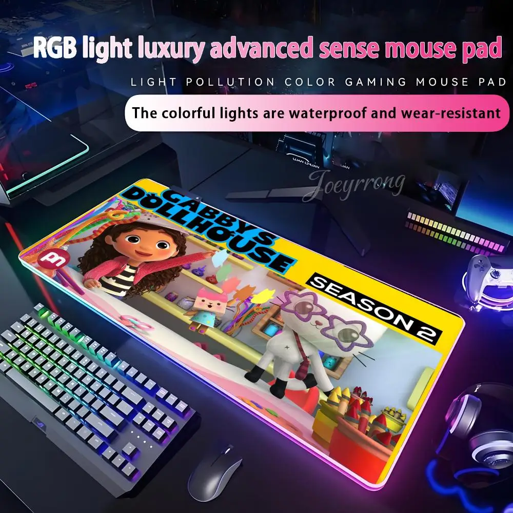 

Gabbys Dollhouse Mouse Pad RGB Mouse Pad Extended Gaming Keyboard Seven Colors LED Mats Large 1000x500mm XXL Gamer