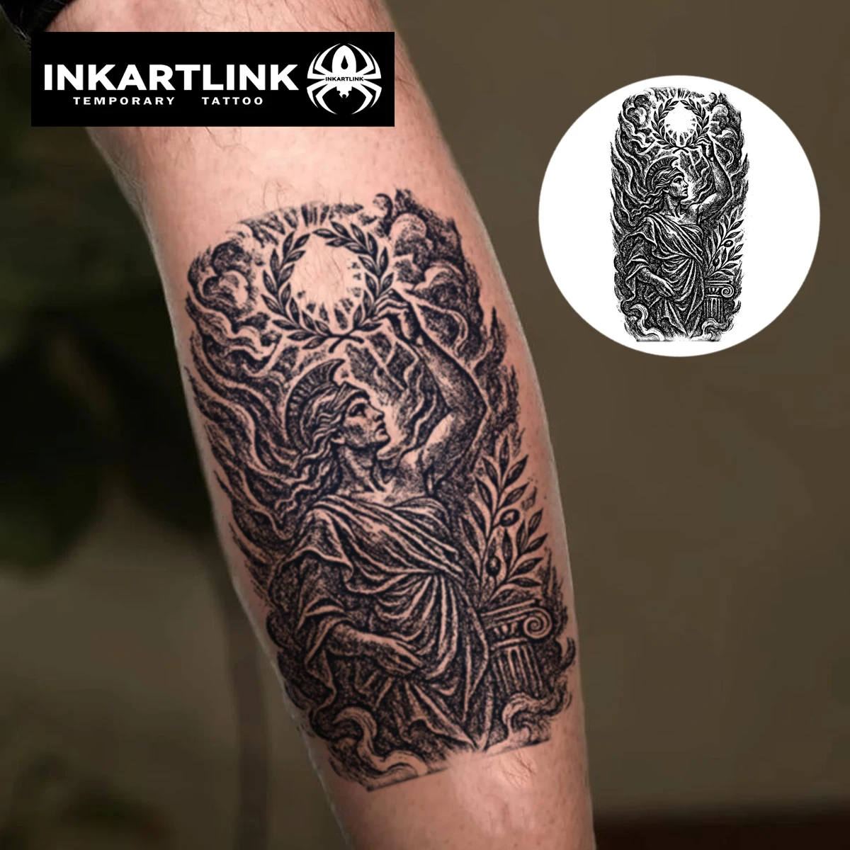 INKARTLINK retro mythological realism temporary tattoo stickers The glory totem of the goddess of victory lasts for 1-2 weeks.