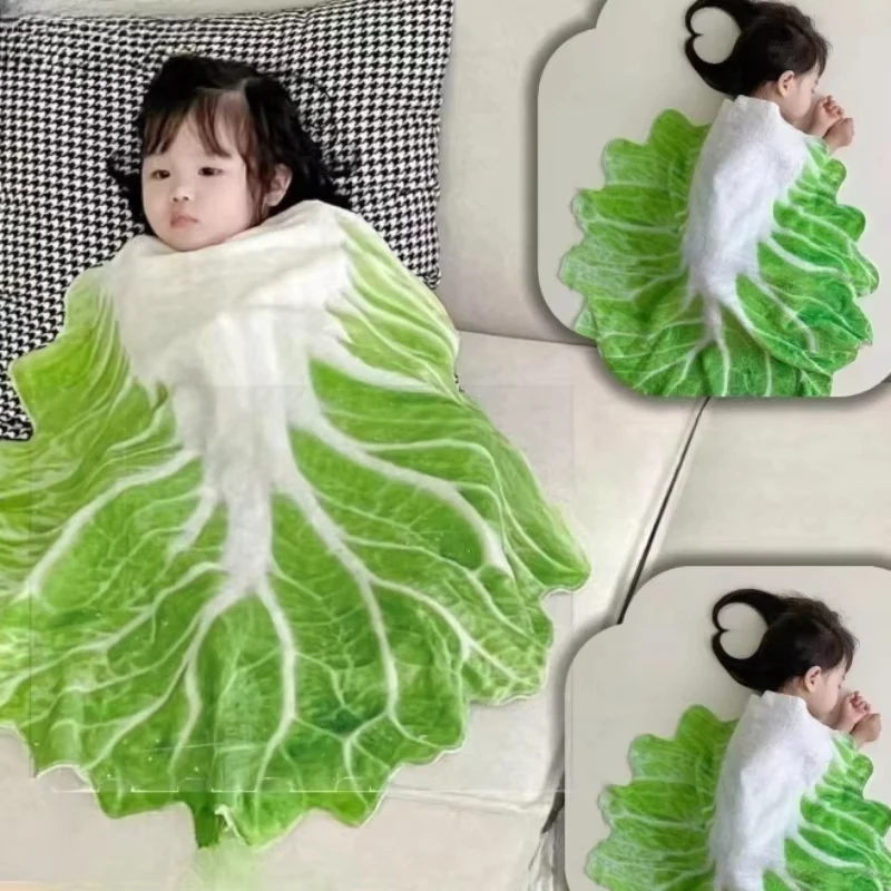 

Fun Realistic Chinese Cabbage Tortilla Burrito Pizza Blanket Donut Fried Egg Watermelon Throw Blanket Giant Food Pattern Flannel