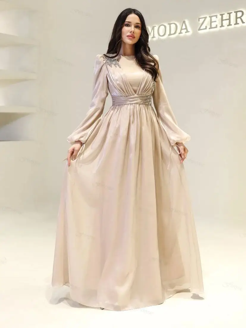 

Funyue Customized Evening Gowns Luxury Dress A-Line Chiffon Crystal Beading Champagne Prom Dresses 2025 New Vestidos De Fiesta