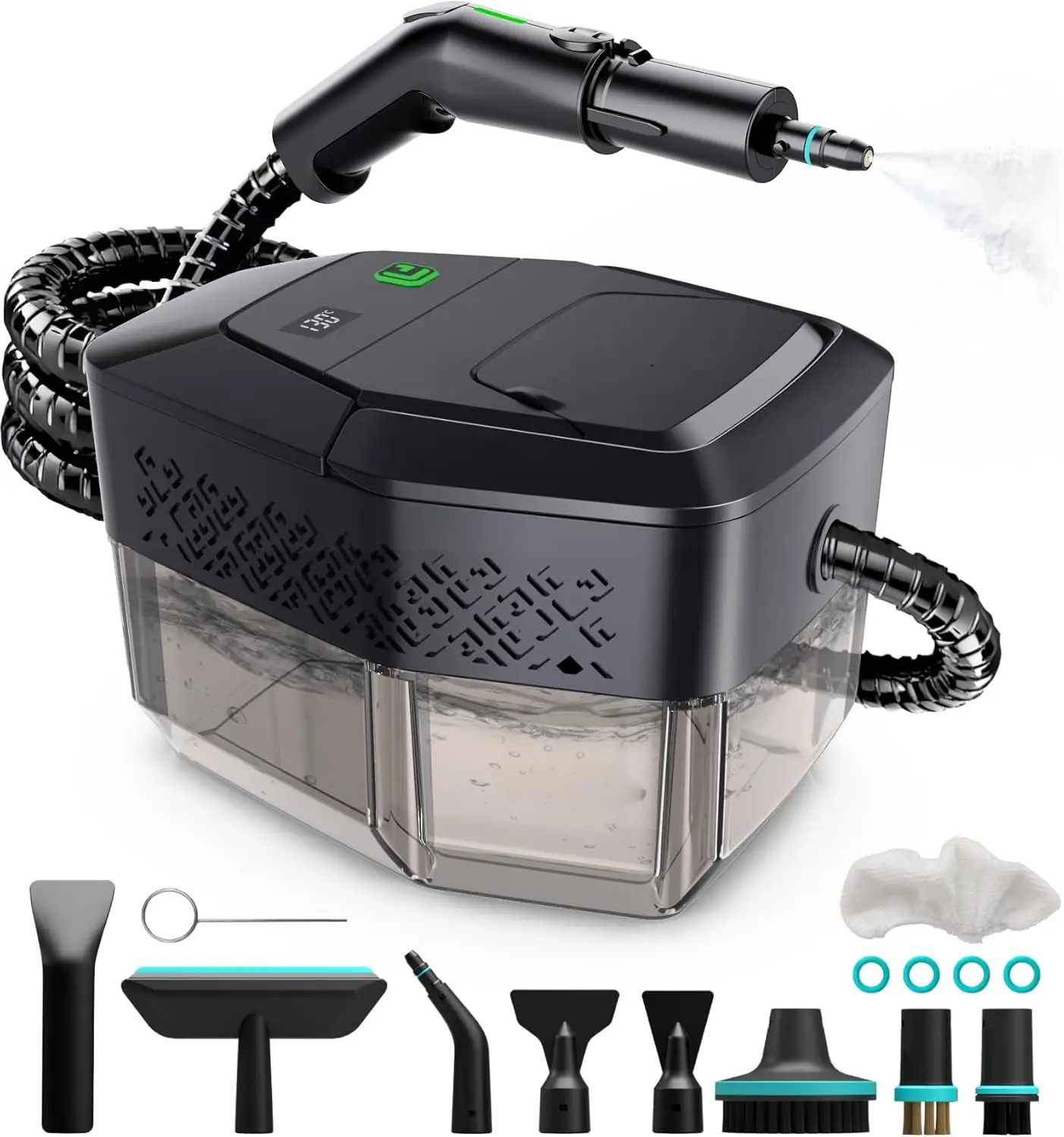 Handheld Steam Cleaner with 3-Level Handle, 15s Heat-Up, 1.8L Tank & 12 Accessories for Home, Car, Tile Cleaning