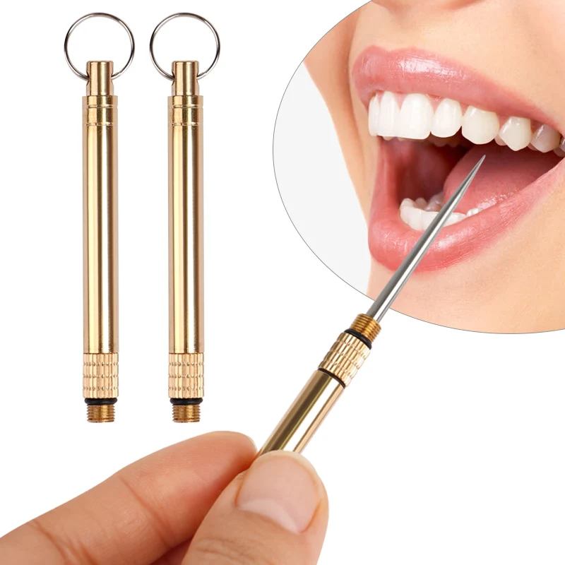 Portable Titanium Toothpicks Dental Floss Metal Pocket Toothpick Stainless Steel Toothpick Holder Reusable Traveling Toothpicks