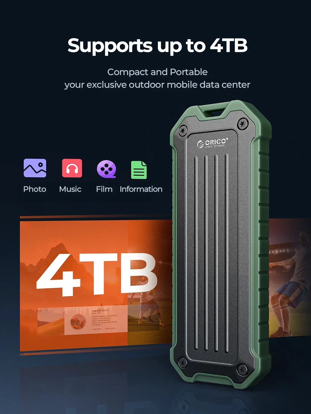 ORICO M.2 NVMe SATA Enclosure Zinc Alloy Waterproof External SSD Case 10Gbps Portable M.2 Hard Disk Storage Box for PC Laptop