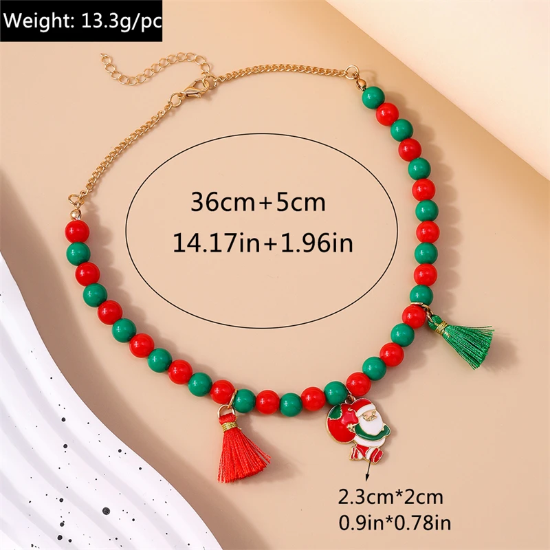 Modische handgefertigte Perlenkette für Damen, Weihnachtsanhänger mit Weihnachtsmann und Weihnachtsbaum, Halsketten für Mädchen, Neujahrsfest-Schmuck, Geschenke – Detail 6