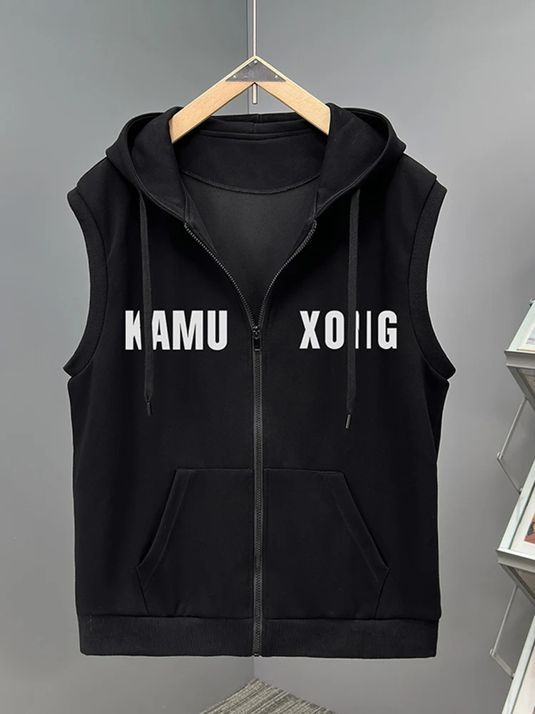 

Мужская хлопковая тонкая спортивная повседневная толстовка-жилет больших размеров с капюшоном на молнии, дышащая, влагоотводящая, для весны и осени