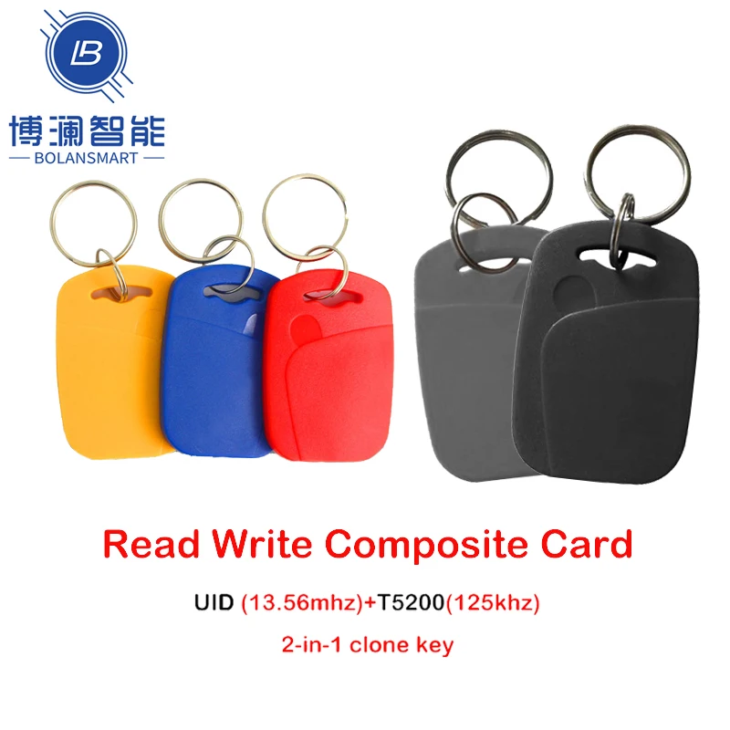 10pcs Dual Chip Frequency 2 In 1 RFID 125KHZ T5577 EM4305+13.56MHZ UID Rewritable Composite Key Tags Access Control Keyfob IC+ID