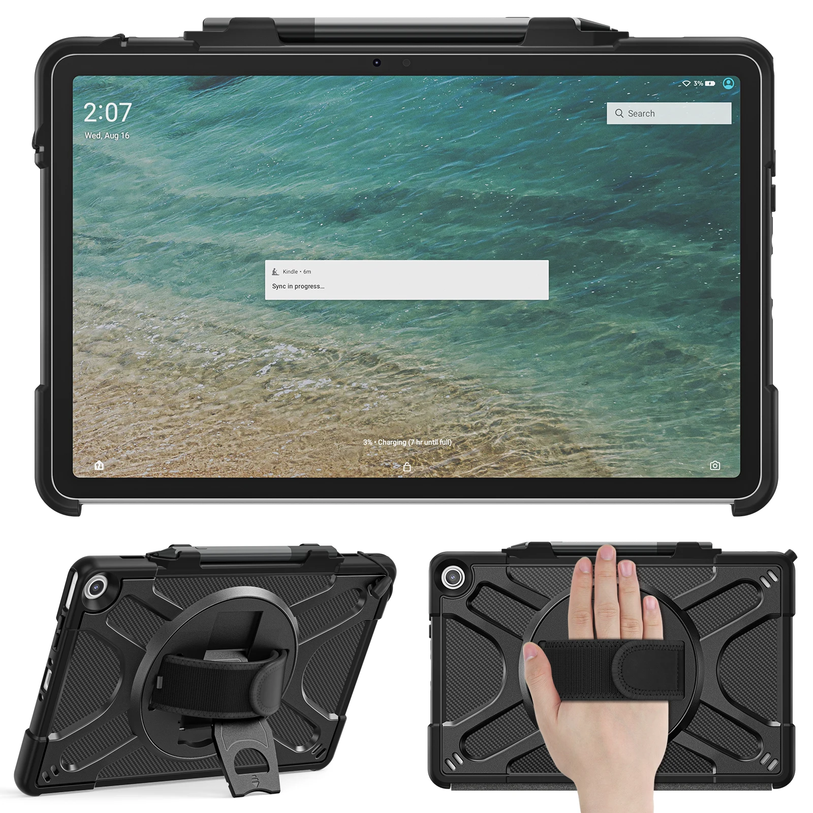 Heavy Duty Hybrid Case For Amazon Fire Max 11 2023 (13th Gen) Protect Cover 360 Rotating With 360 Rotating Adjustable Hand Strap