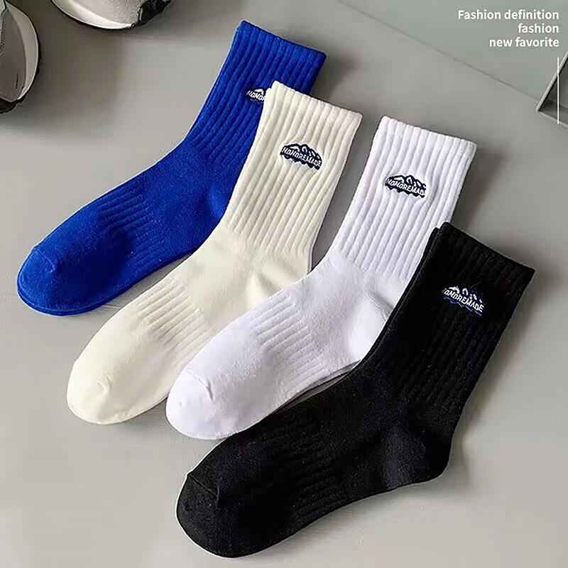 Solid Color Sports Unisex Stockings Breathable Comfort Embroidery Japanese Vintage Socks Versatile