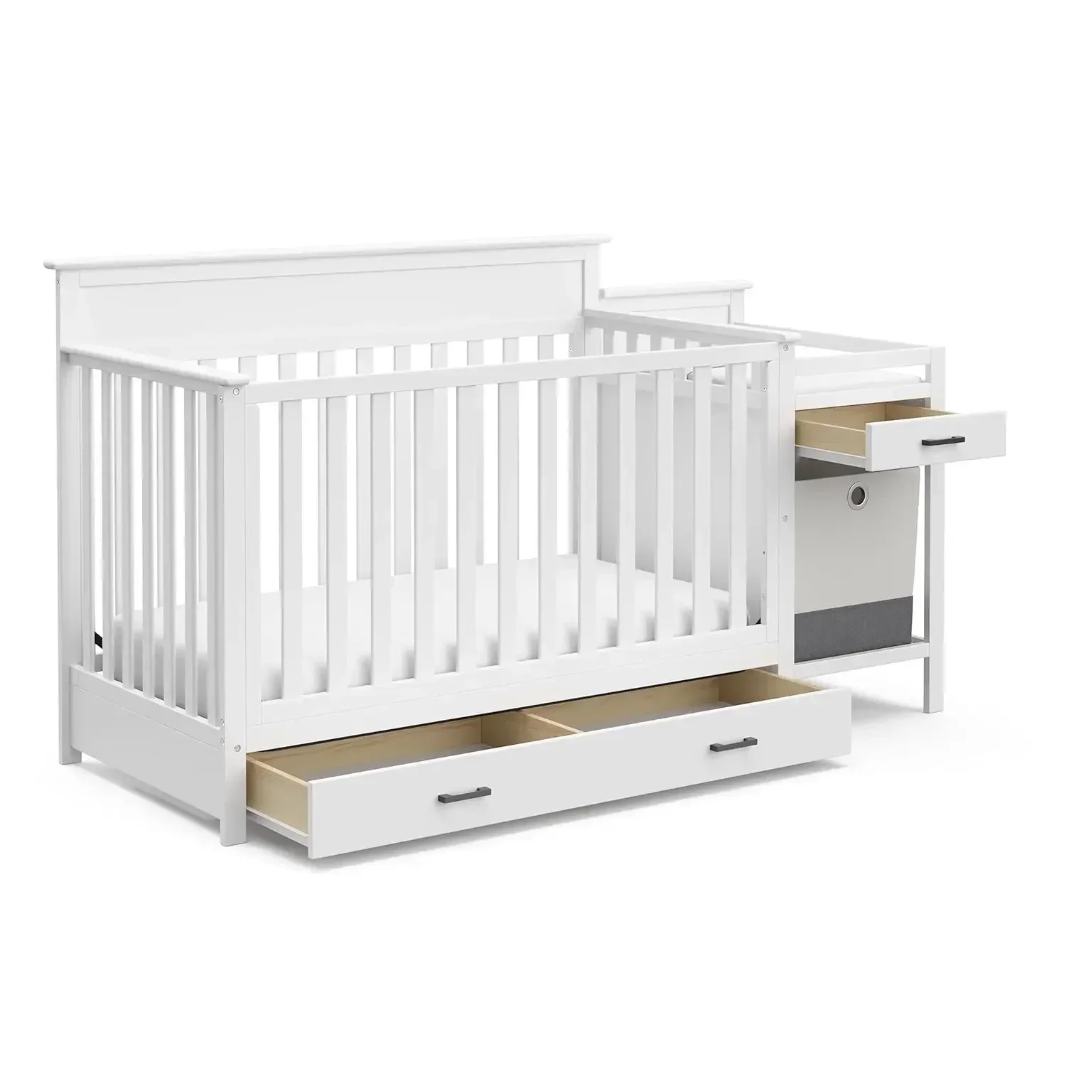 Storkcraft Arizona All-in-One Convertible Full-Size Under (White) - Crib Storage Drawer and Changer, Bonus Portable Hamper for L