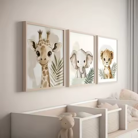3pcs Safari &amp; Jungle Animal Canvas Prints Set - Frameless Wall Art for Nursery, Living Room, Bedroom Decor, Safari Room Decor