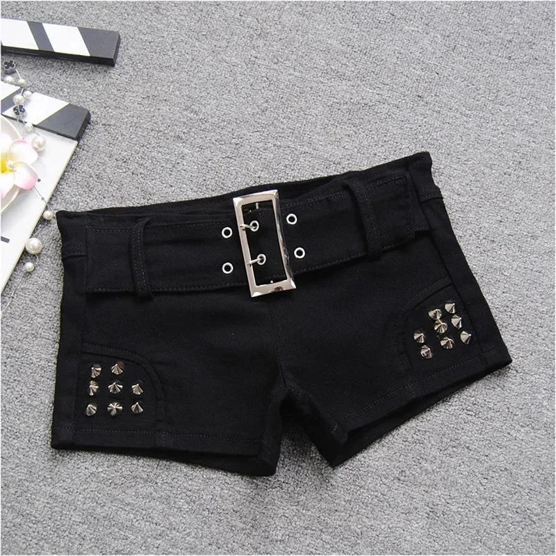 Black Sexy Low Waist Denim Shorts Women Fashion Studded Bead Rivet Nightclub Spicy Girl 2025 Summer New Slim Short Hot Pants