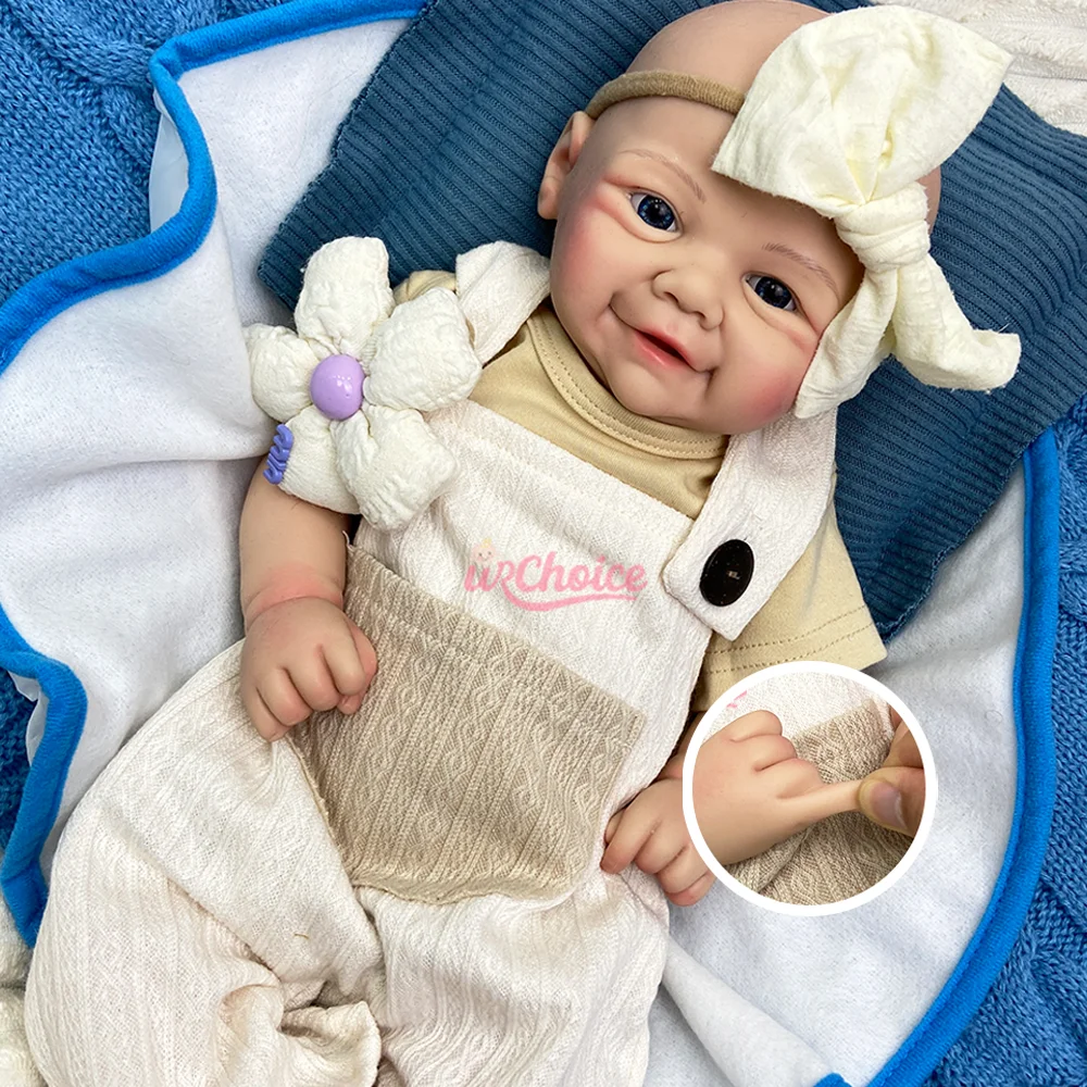 

17" Full Silicone Reborn Baby Doll Hand Painted Blue Eyes Newborn Girl/Boy Vivienne Soft Weighted Cuddle Doll For Christmas Gift