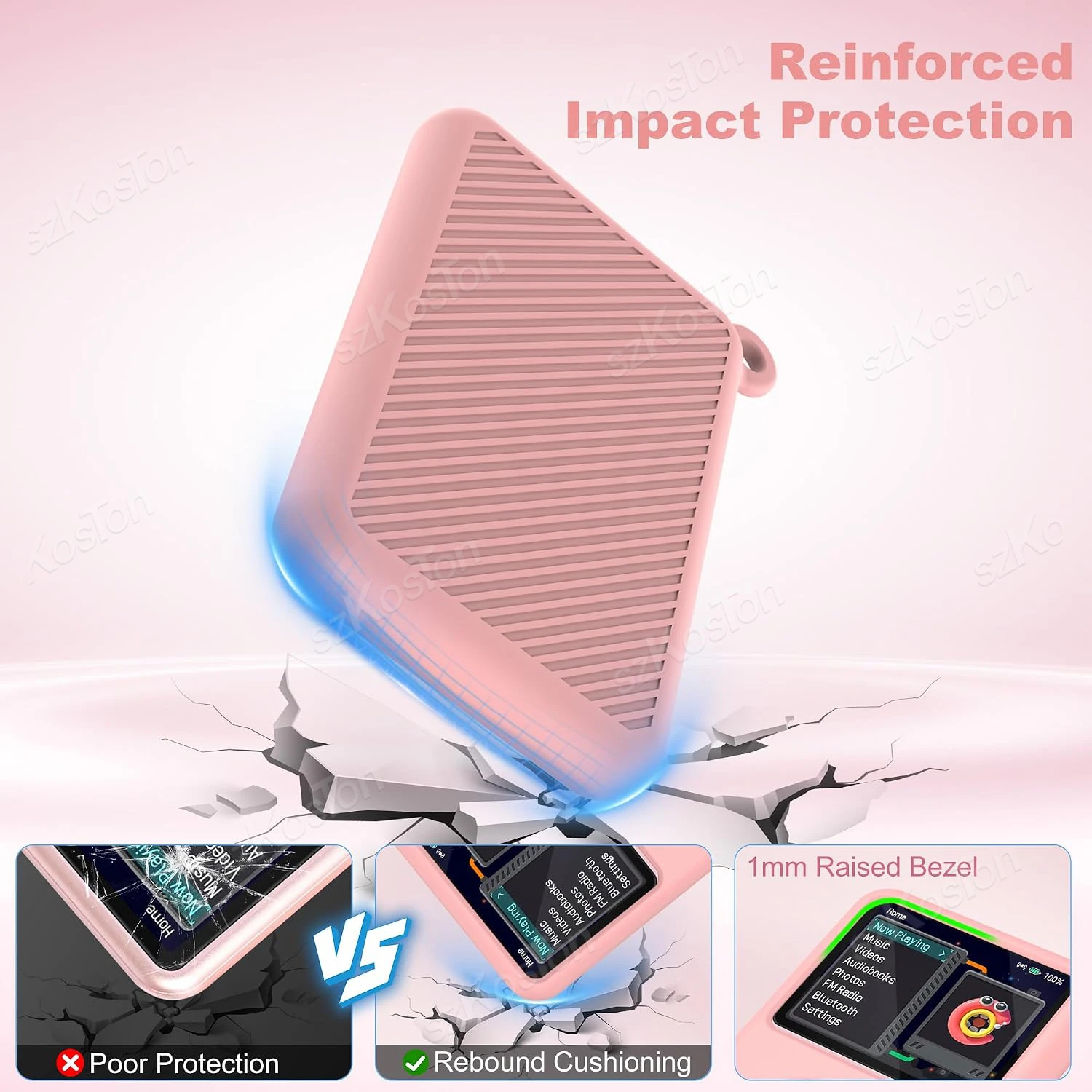For Innioasis Y1 MP3 Player Silicone Protective Case Anti-ScratchShockproof Protection Cover Shell for Y1 MP3 with Keychain