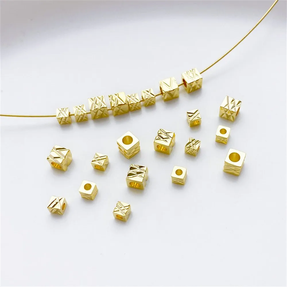 14K Gold-plated Batch Flower Cut Diagonal Square Separated Bead Handmade DIY String Bracelet Accessory Material Accessories