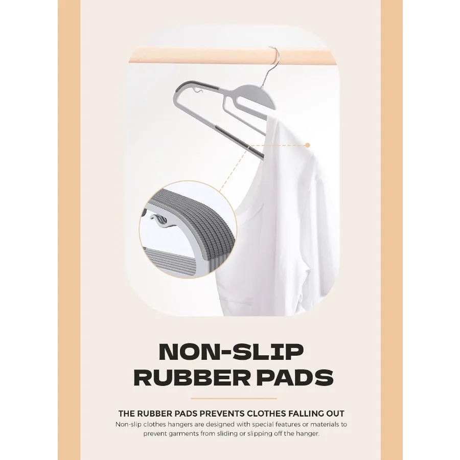 Graue Kunststoff-Kleiderbügel, 50er-Pack, schlanke, platzsparende, rutschfeste Kleiderbügel mit Gummipolstern, robuster, robuster Kleiderbügel für Schrank SShap