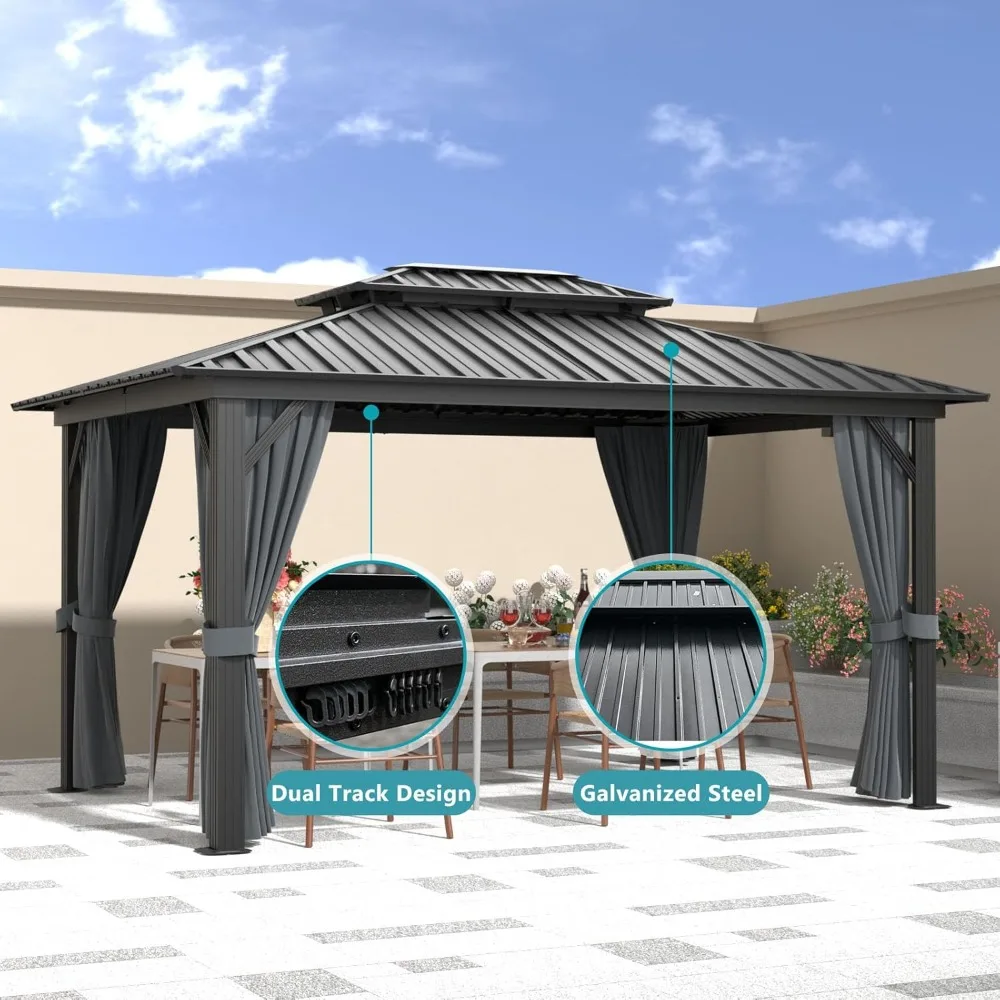 

10' X 12' Hardtop Gazebo, Aluminum Metal Outdoor Gazebo with Galvanized Steel Double Roof, Permanent Patio Pavilion