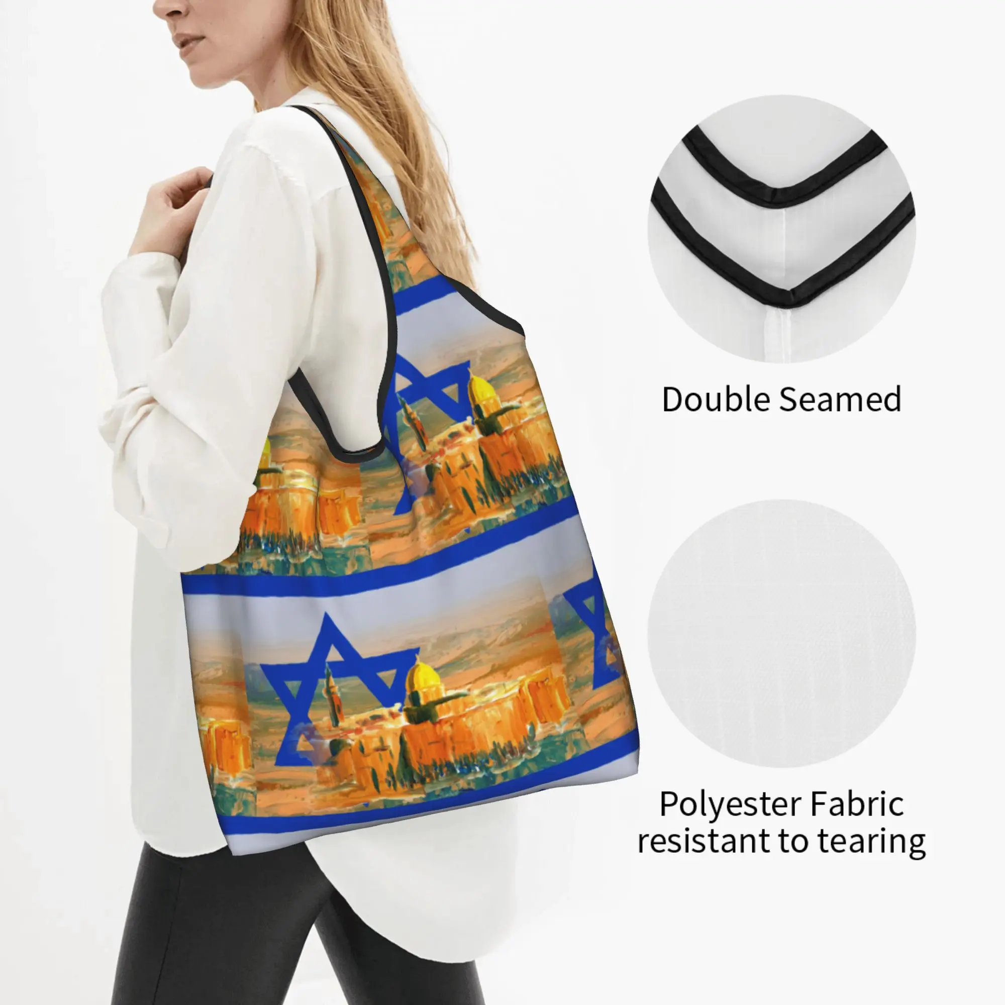 Funny Printing Israel Flag Negev Desert Shopping Tote Bag Portable Shoulder Shopper  Handbag