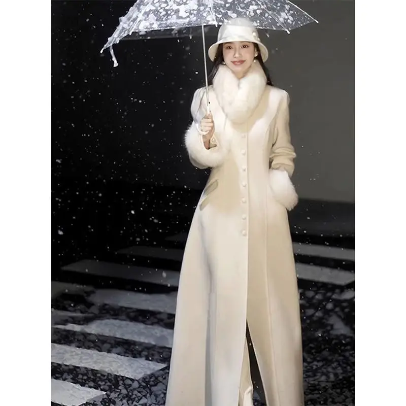 

Осень-зима, новая женская мода, простой свободный теплый воротник, мягкие длинные пальто, однобортное пальто, утепленная шерстяная куртка из лисьего меха C288