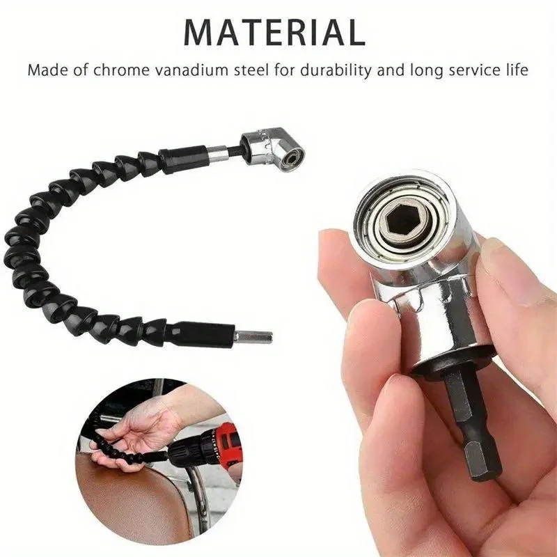 105 Degree Right Angle Screwdriver Extension Shaft Set and Premium 1/4 Inch Hex Bit Connector for Tight and Hard-to-Reach Spaces