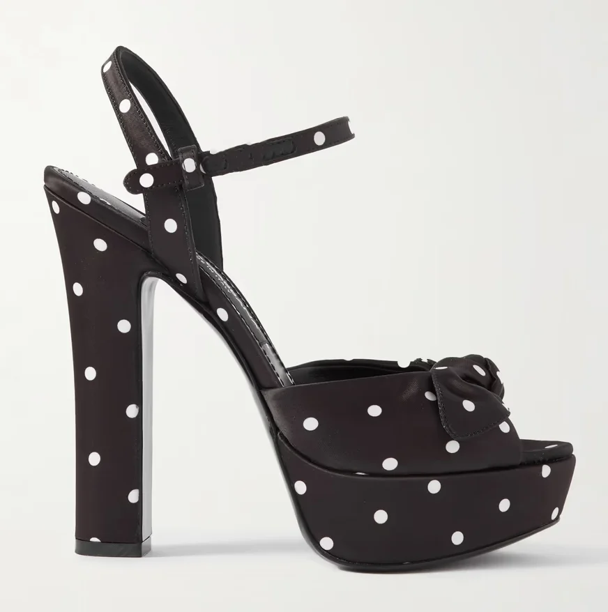 

105mm Block Heels Printed All-over With The Motif And Topped With Charming Bows Embellished Polka-dot Satin Sandals