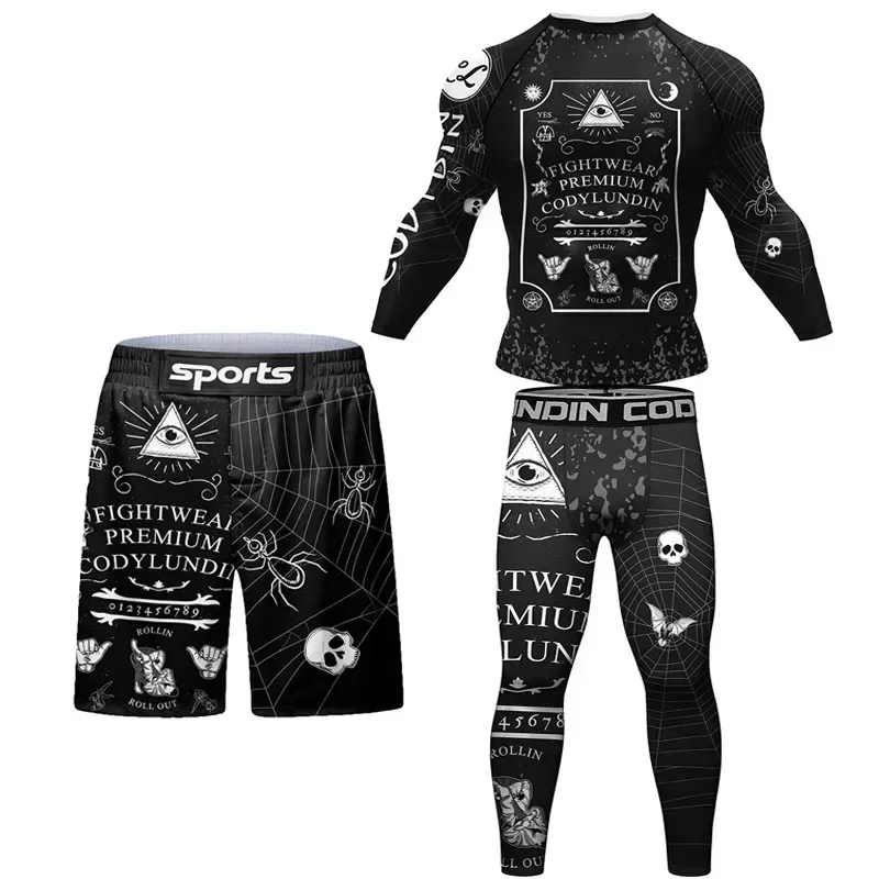 Fitness odzież na siłownię męski zestaw bokserski odzież sportowa MMA BJJ Muay Thai Rashguard treningowy dres sportowy kompresyjny