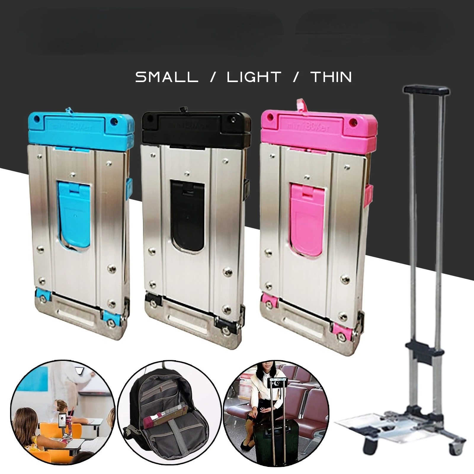 Mini Household Foldable Moving Tool Trailer Stainless Steel Cart Shopping Travel Luggage For Home Office Work Portable Colorful