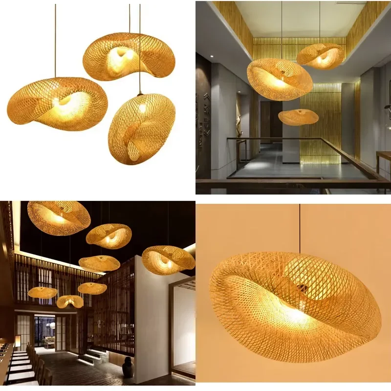for  Handmade Natural Woven Rattan Bamboo Pendant Lamp