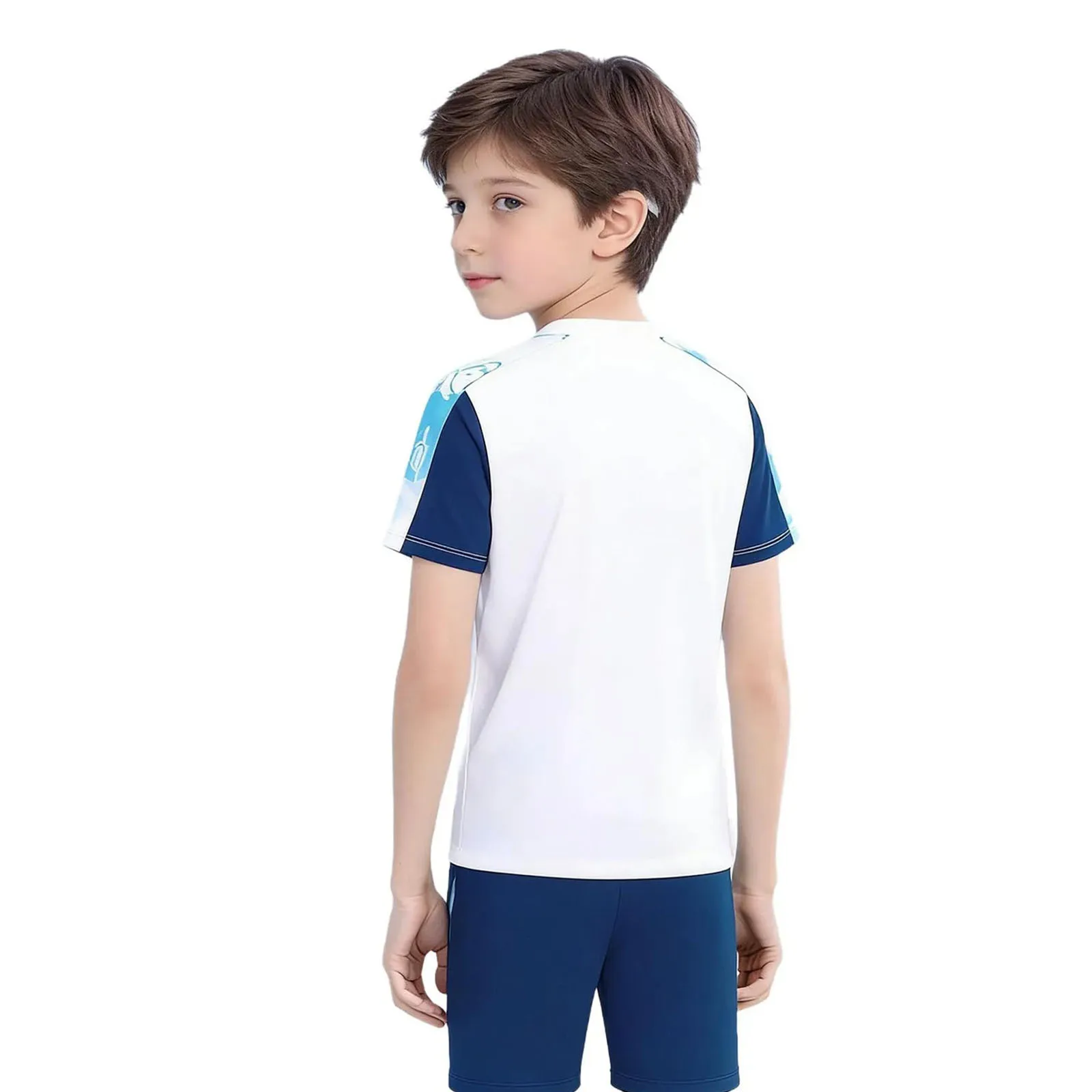 Kids Boys Two-piece Quick-drying Swimsuit Printed Color Block Swimming Training Outfit Short Sleeve T-shirt with Shorts Swimwear view 3