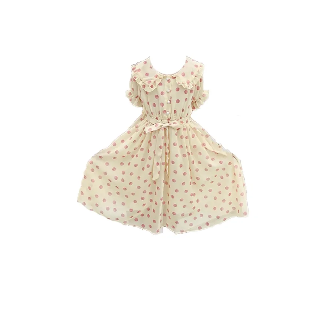 

Fashion Doll Collar Girls Princess Dress Teens Party Summer Dot Dress Sweet Lace Up Children Dress Students