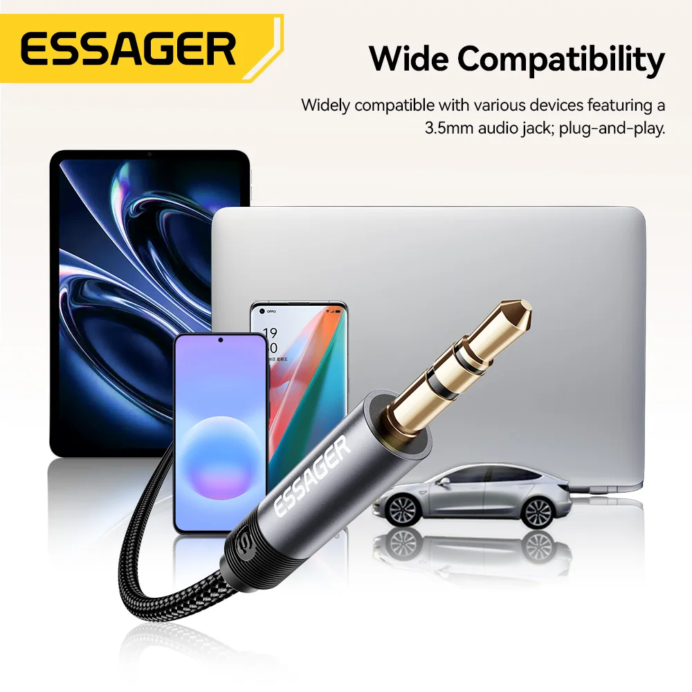 Essager 3.5mm Jack AUX Audio Wire Male To Male Audio Extension Cable For Car Stereo Headphones Smartphone PC TV Speaker AUX Wire