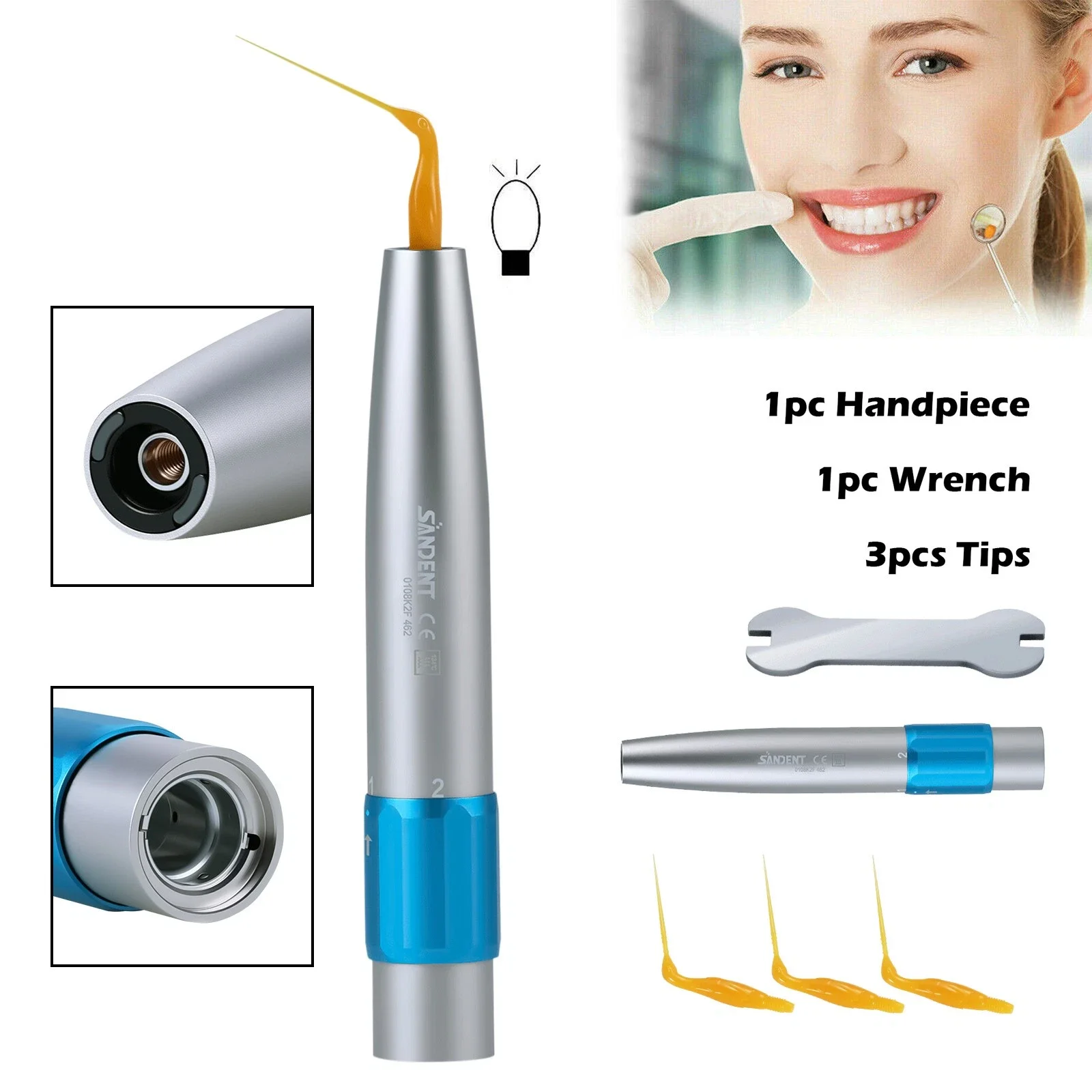 Dental LED Sonic Air Scaler Handpiece Activation Irrigation Tip Fit KaVo Quick Coupler/30pcs Endo Needle Tips