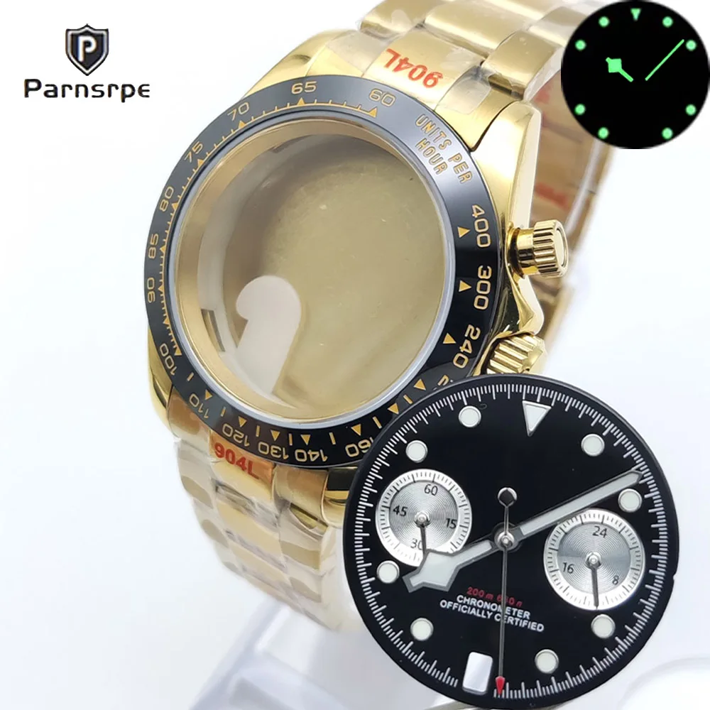 39.5mm VK63 케이스 쿼츠 크로노 그래프 시계 사파이어 크로노 그래프 시계 케이스 316L 스테인레스 스틸 Fit VK63 Movement