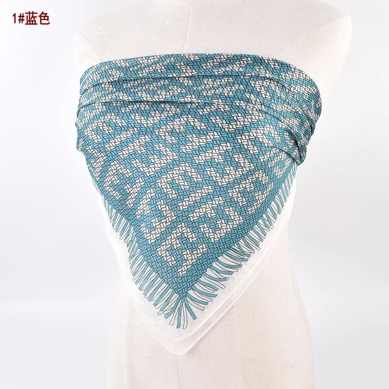 Fashionable and Versatile New Korean Style Simple Checkered Printed Light Luxury Silk Scarf Square Scarf view 3