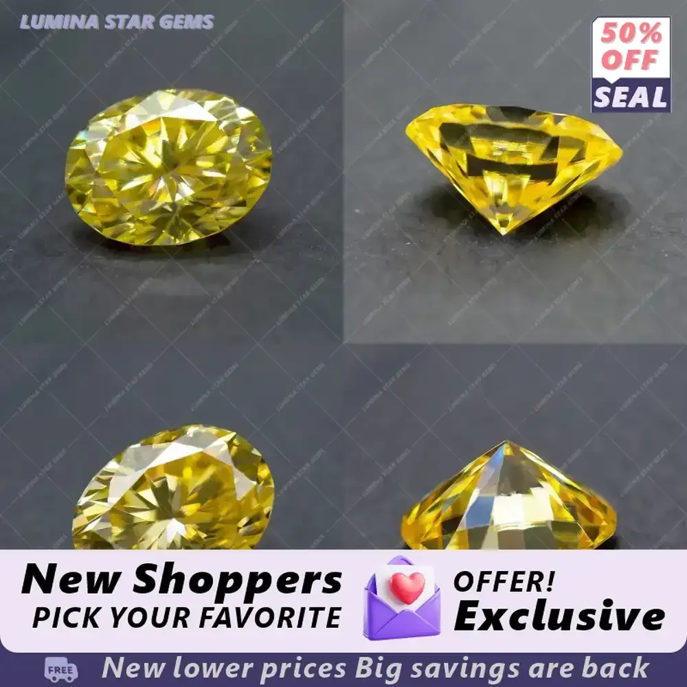 

Lab Grown Moissanite Gemstone Oval Cut L-Lemon Yellow for DIY Jewelry Diamond Tester Approved with Certificate for Lab Grown