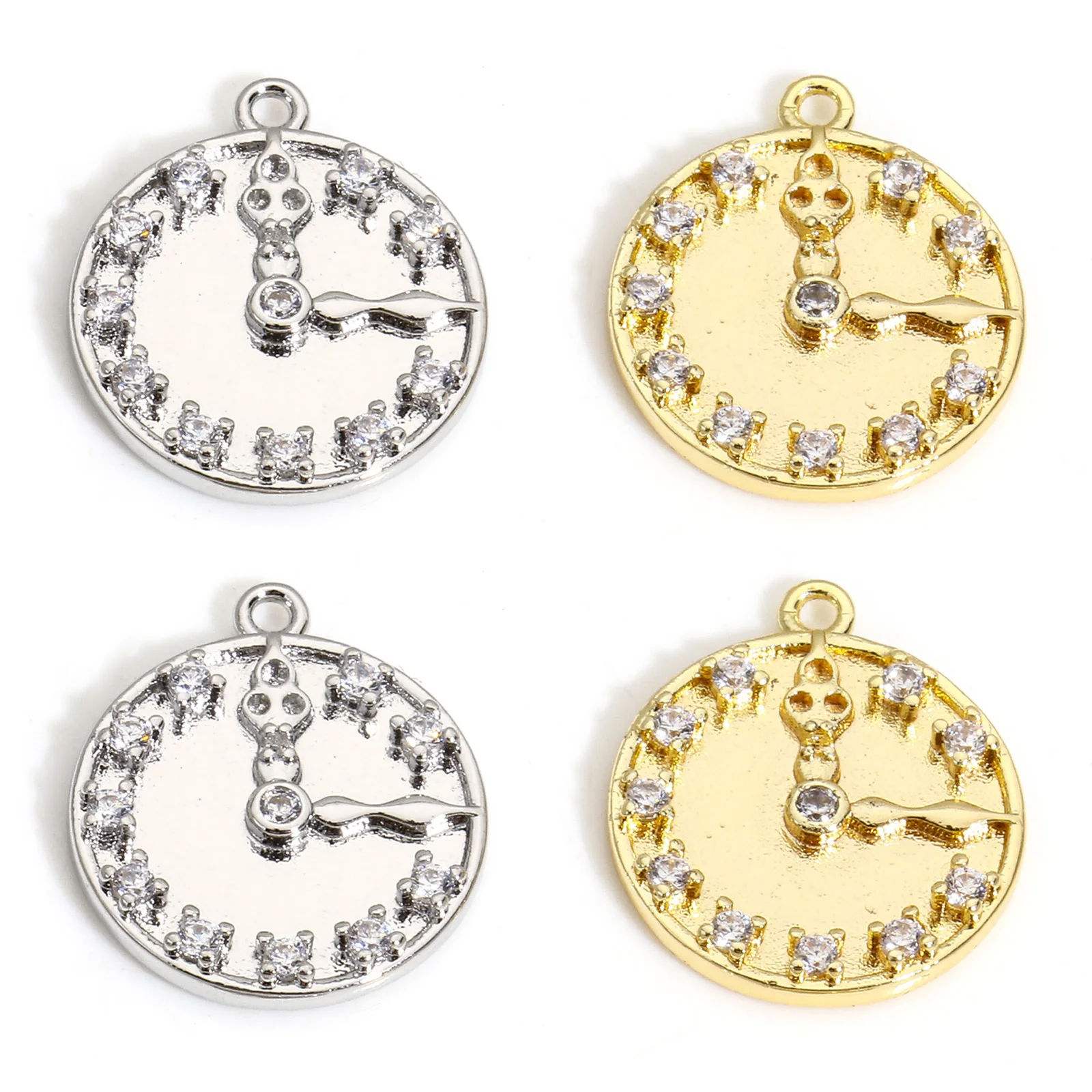 

2 PCs Creative Micro Pave Clear Cubic Zirconia Clock Charms For Jewelry Making 18K Real Gold Plated Pendant Necklace 17mm x 15mm