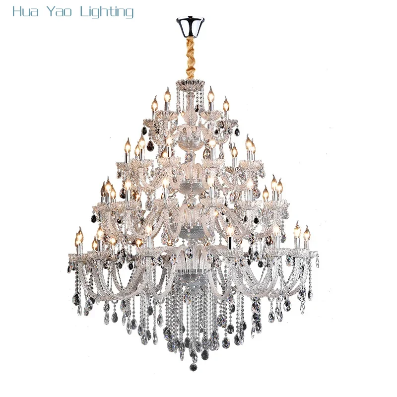 Extra Large Crystal Chandelier Lighting Top Grade K9 Crystals Hotel Large Lights For Villa Foyer 110v-220v  Luxury 3/4  Layers