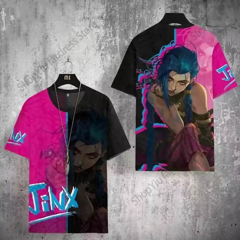 جديد أنيمي غامض الدوري Jinx ثلاثية الأبعاد تي شيرت مطبوع الرجال النساء موضة التي شيرت تنفس قصيرة الأكمام تي شيرت تأثيري تي شيرت الأطفال