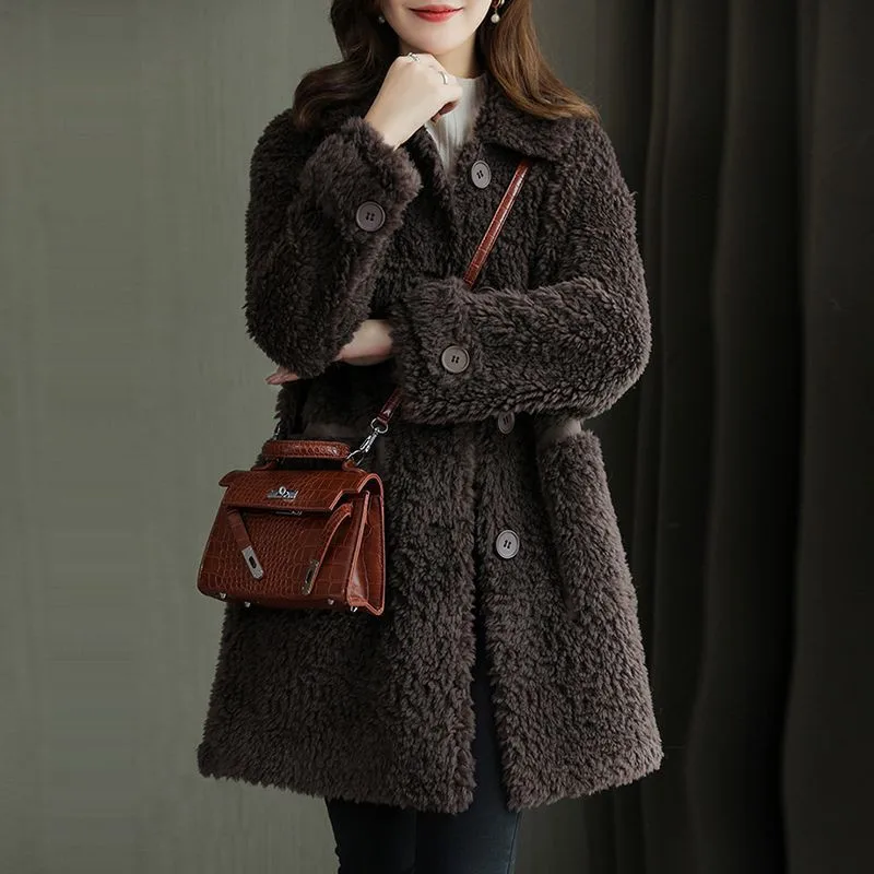 Cappotto invernale per donna giacca di pelliccia di tosatura di pecora di lusso femminile moda coreana cappotto di pelliccia di pile granulare capispalla lungo da donna 535