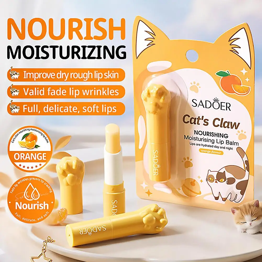 Cute Cat Paw Moisturizing Lip Balm Orange Flavor Nourishing Anti Cracking Fade Lip Wrinkles Dry Lip Care Cosmetics