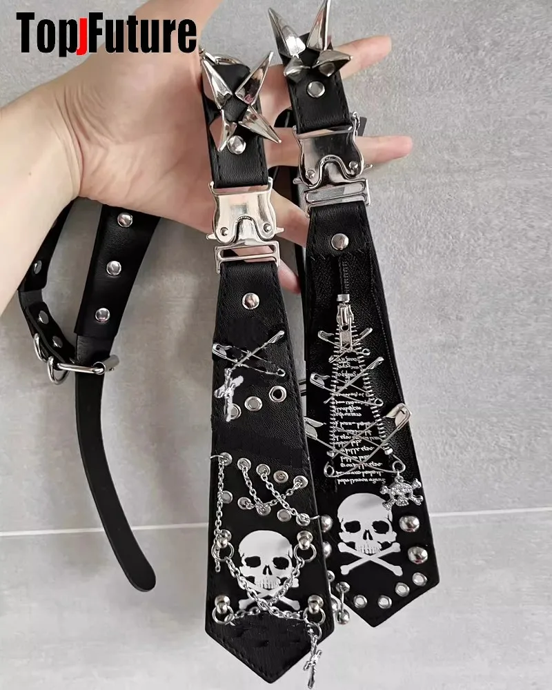 Y2K Girl Women Men Couples Gift Goth Lazy JK Ties Punk Chain Neck Tie Gothic Adjustable Pre-Tied Necktie Evening Bowtie Clothes