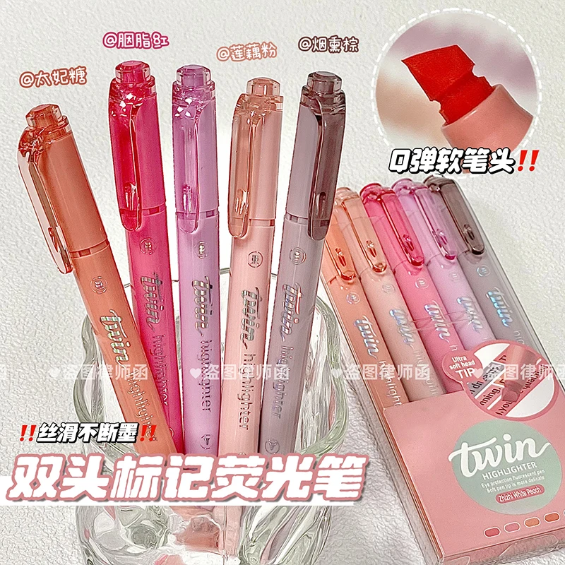 Highlighter Set Pastel - Doppelspitzen-Textmarker mit Kugel- und Meißelspitze in