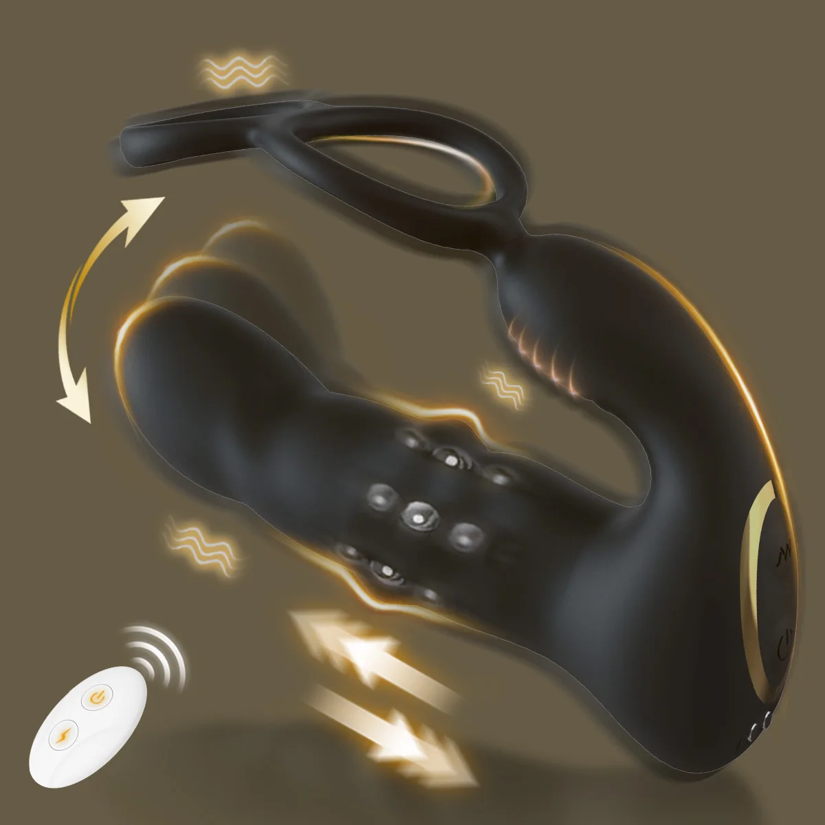 9 Wiggling Thrusting Beads Prostate Massager Vibrating Butt Plug with Penis Ring Vibrator Anal Dildo Prostate Stimulor for Men