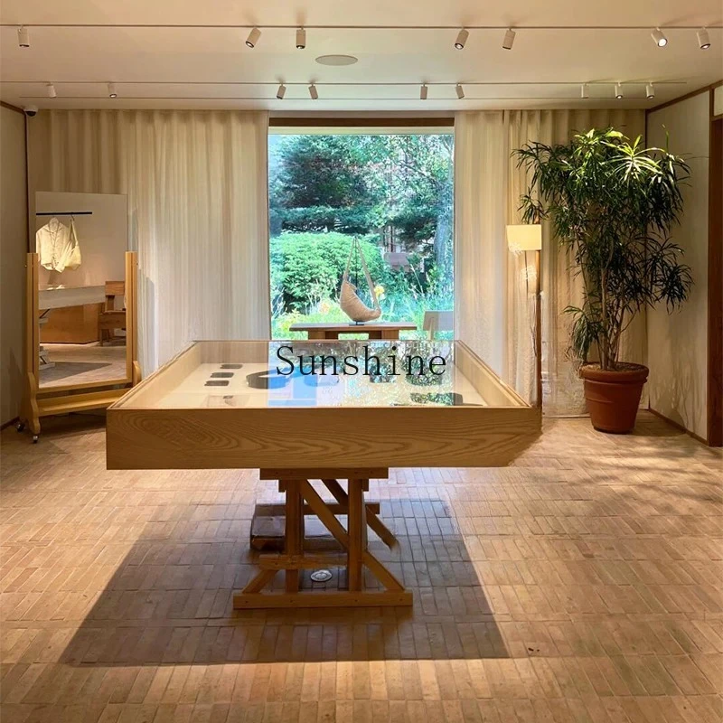 

Clothing store display cabinet solid wood high-end jewelry glass flowing water display table