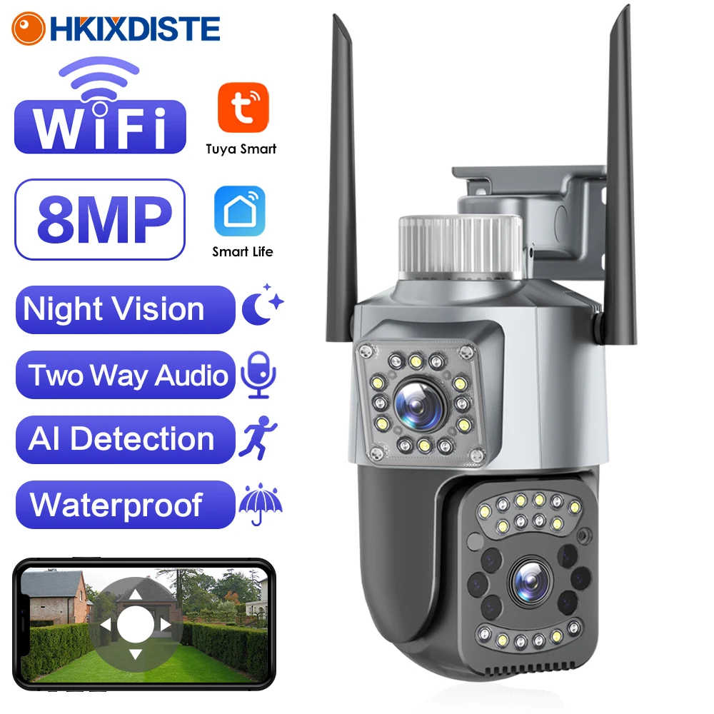 

4K Smart Life Wifi PTZ IP Security Camera Dual Lens Dual-Screen Outdoor Wireless CCTV Video Surveillance Camera Auto Tracking