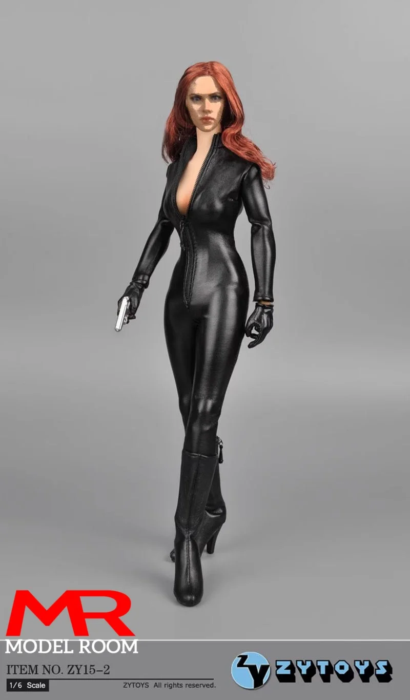 ZYTOYS ZY15-2 ZY15-19 ZY5018 1/6 Damski Czarny Skórzany Kombinezon Kurtka Ubrania Model Pasuje do 12'' Żołnierza Figurka Akcji Lalki