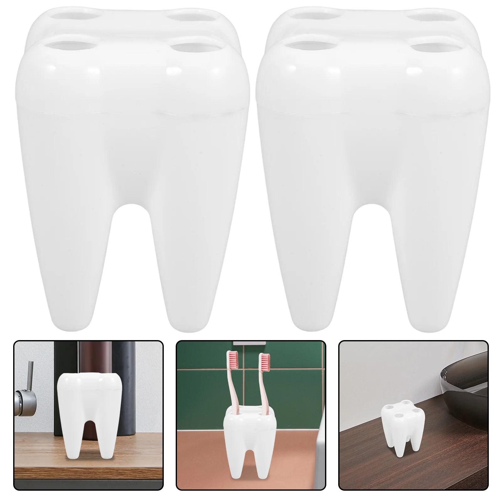 

2 шт. стильная подставка для зубных щеток в форме зуба, вентилируемый дизайн, подходит для совместных ванных комнат